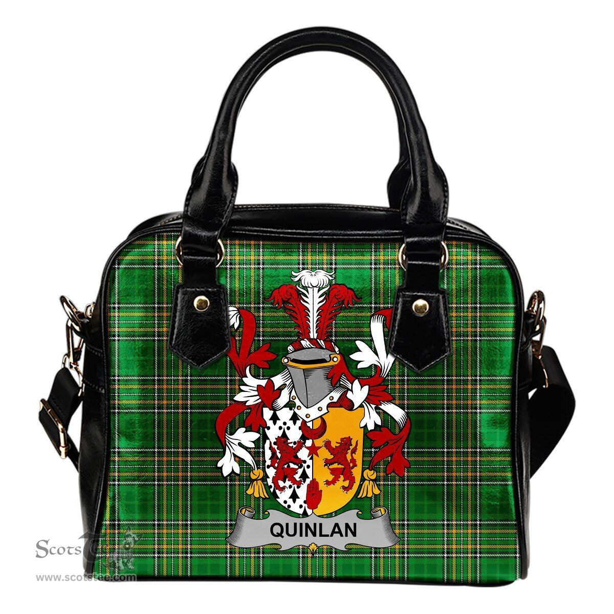 Irish Quinlan or O'Quinlevan Coat of Arms Family Crest Ireland Shoulder Handbag Irish National Tartan Irish County Handbag