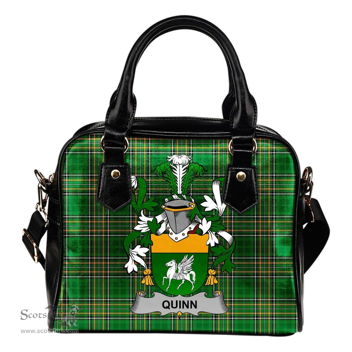 Irish Quinn or O'Quin Coat of Arms Family Crest Ireland Shoulder Handbag Irish National Tartan Irish County Handbag
