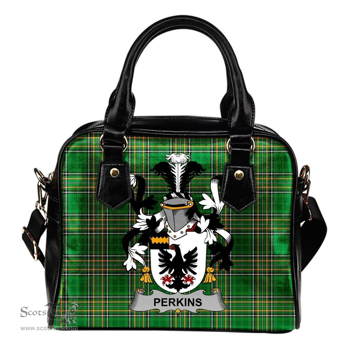 Irish Perkins Coat of Arms Family Crest Ireland Shoulder Handbag Irish National Tartan Irish County Handbag