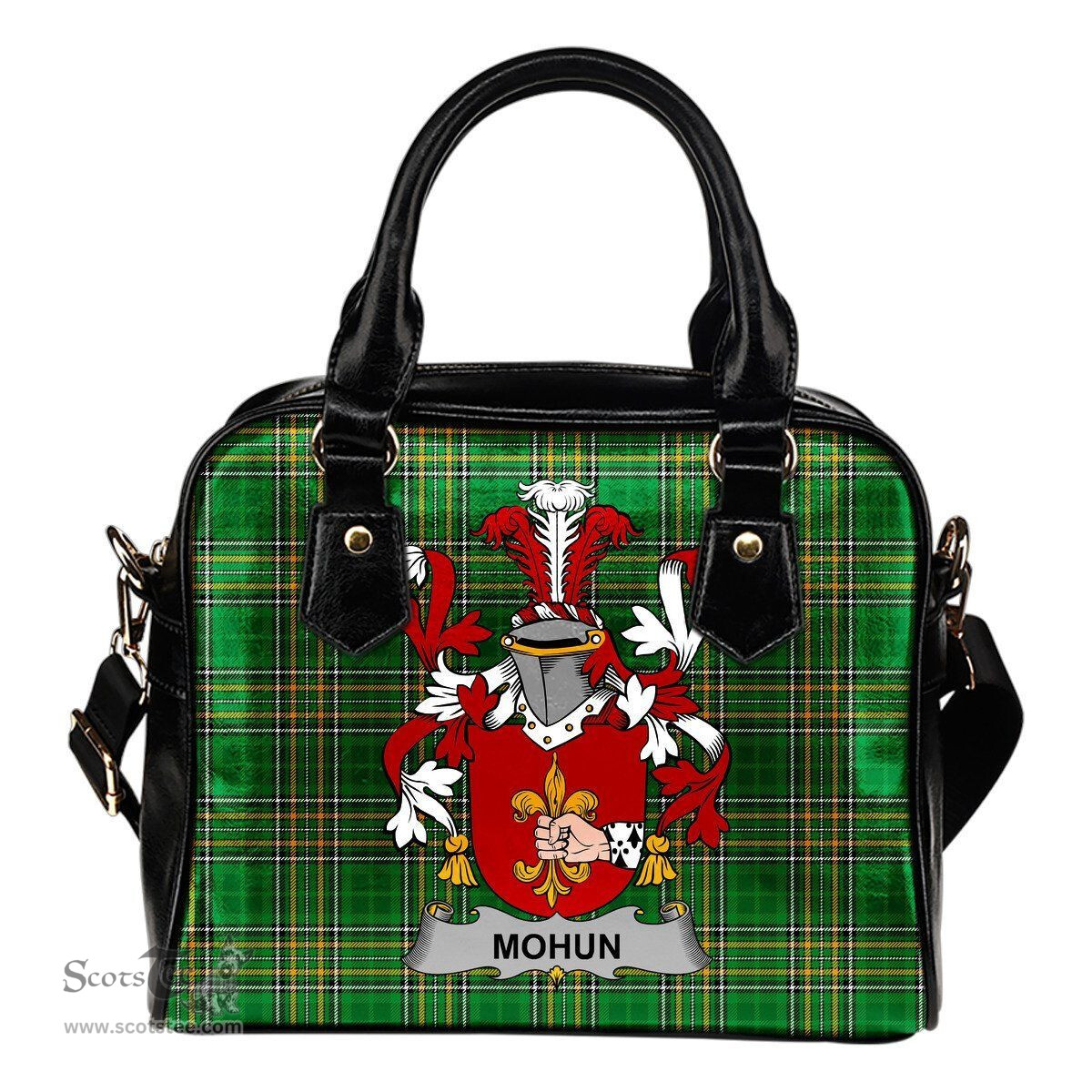 Irish Mohun or Mohan Coat of Arms Family Crest Ireland Shoulder Handbag Irish National Tartan Irish County Handbag