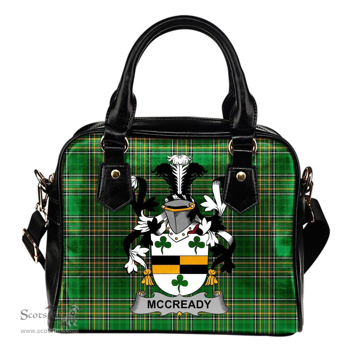 Irish McCready or McCreadie Coat of Arms Family Crest Ireland Shoulder Handbag Irish National Tartan Irish County Handbag