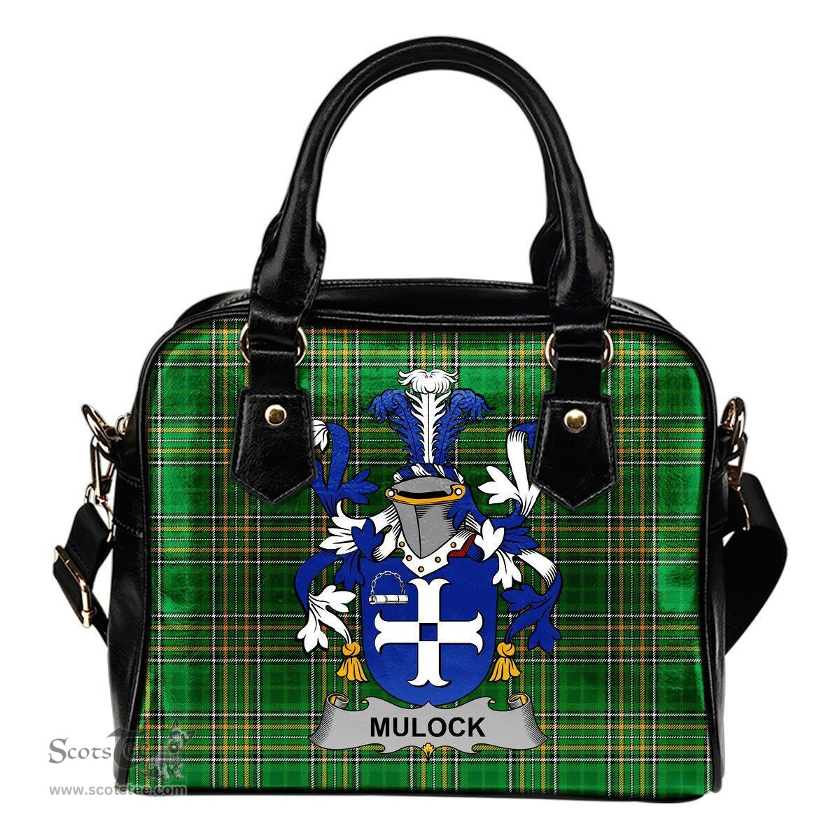 Irish Mulock or Mullock Coat of Arms Family Crest Ireland Shoulder Handbag Irish National Tartan Irish County Handbag
