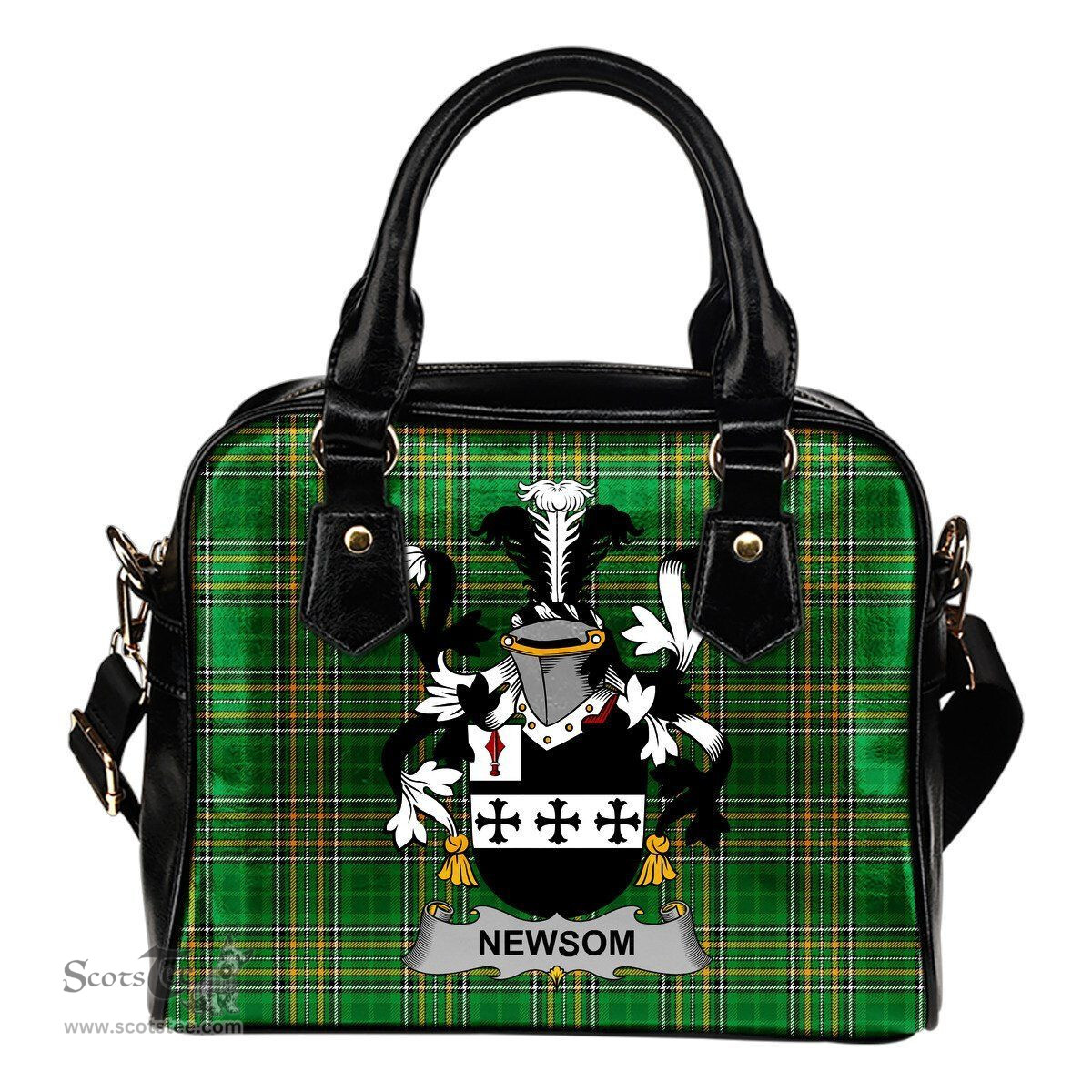 Irish Newsom or Newsam Coat of Arms Family Crest Ireland Shoulder Handbag Irish National Tartan Irish County Handbag