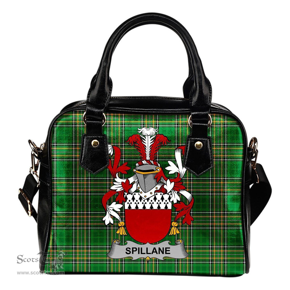 Irish Spillane or O'Spillane Coat of Arms Family Crest Ireland Shoulder Handbag Irish National Tartan Irish County Handbag