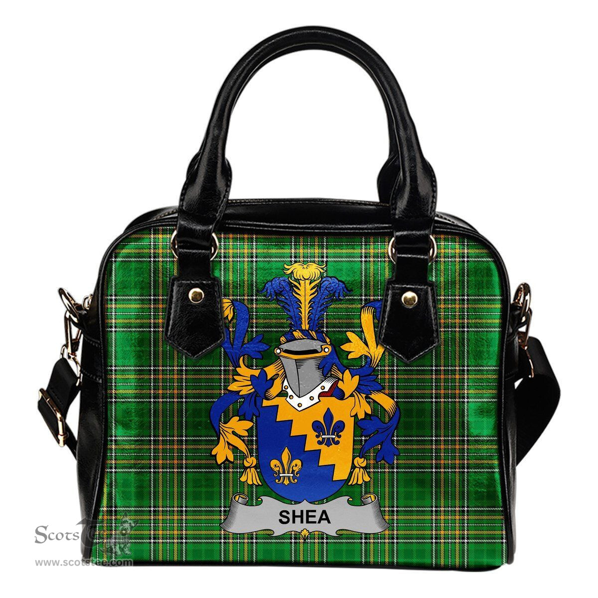 Irish Shea or O'Shee Coat of Arms Family Crest Ireland Shoulder Handbag Irish National Tartan Irish County Handbag