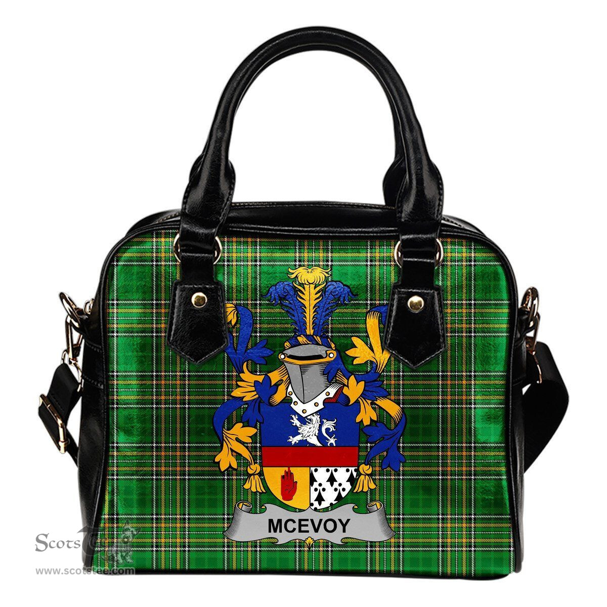 Irish McEvoy or McKelvey Coat of Arms Family Crest Ireland Shoulder Handbag Irish National Tartan Irish County Handbag
