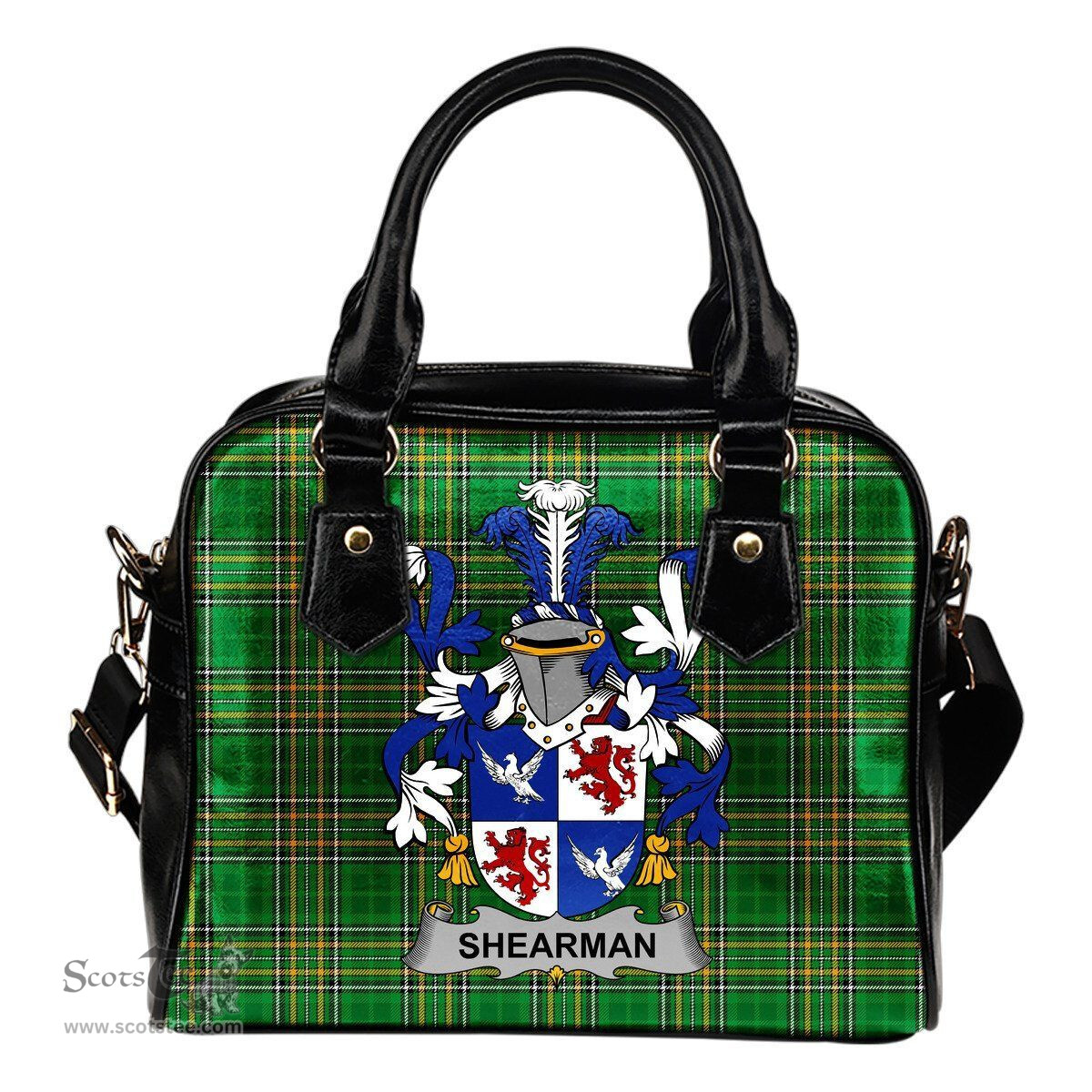 Irish Shearman Coat of Arms Family Crest Ireland Shoulder Handbag Irish National Tartan Irish County Handbag