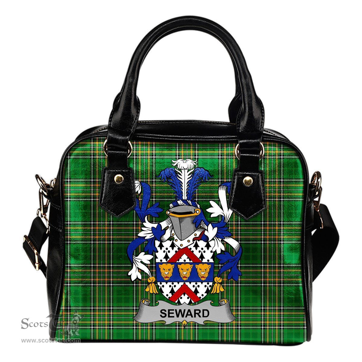 Irish Seward Coat of Arms Family Crest Ireland Shoulder Handbag Irish National Tartan Irish County Handbag