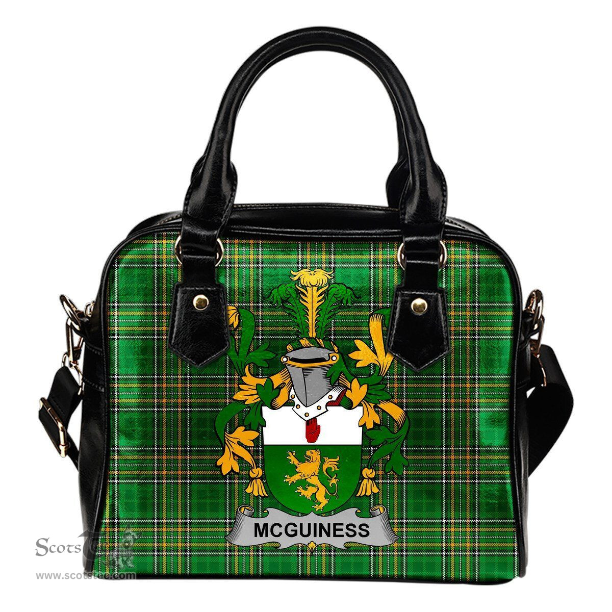 Irish McGuiness or McGenis Coat of Arms Family Crest Ireland Shoulder Handbag Irish National Tartan Irish County Handbag