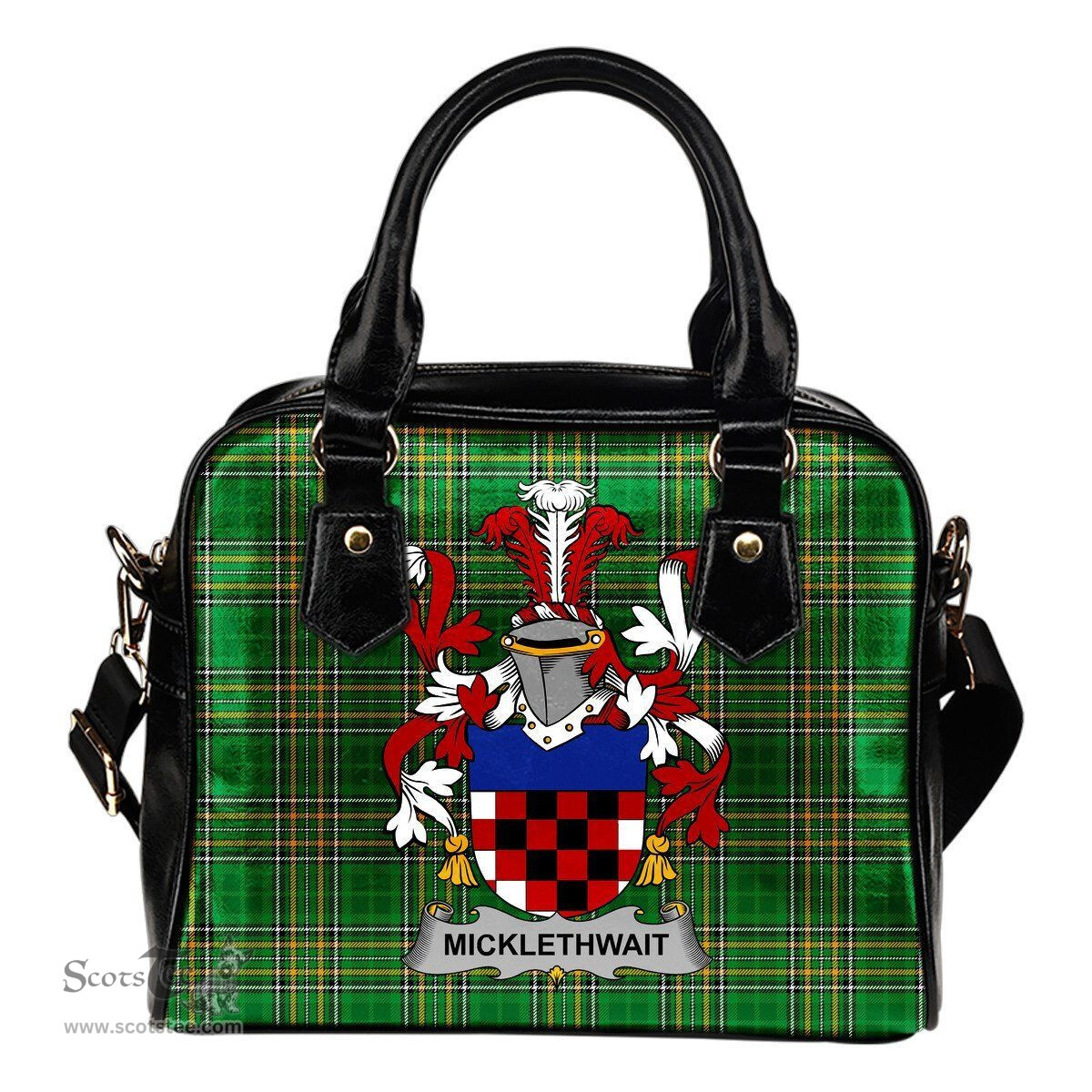 Irish Micklethwait Coat of Arms Family Crest Ireland Shoulder Handbag Irish National Tartan Irish County Handbag