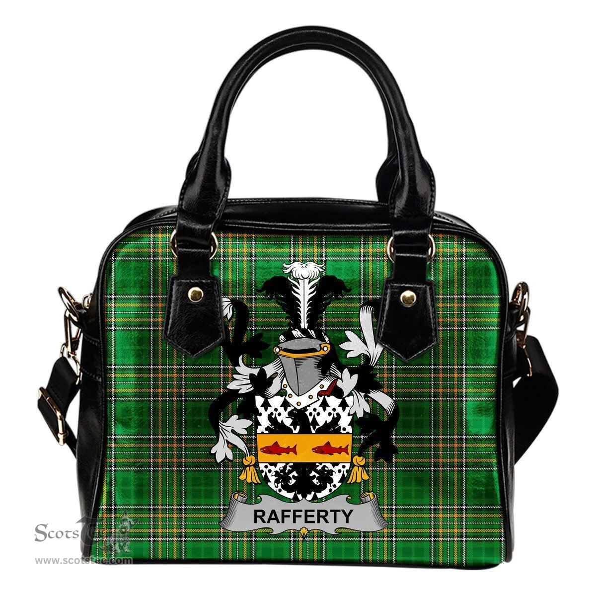 Irish Rafferty or O'Rafferty Coat of Arms Family Crest Ireland Shoulder Handbag Irish National Tartan Irish County Handbag
