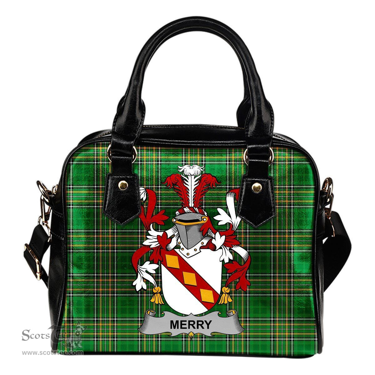 Irish Merry or O'Merry Coat of Arms Family Crest Ireland Shoulder Handbag Irish National Tartan Irish County Handbag