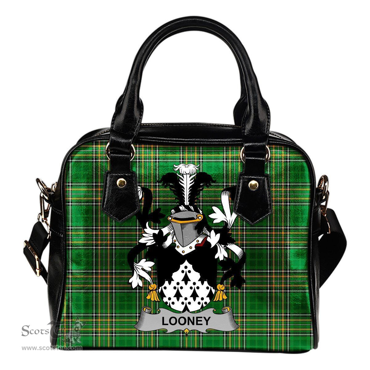 Irish Looney or O'Lunney Coat of Arms Family Crest Ireland Shoulder Handbag Irish National Tartan Irish County Handbag