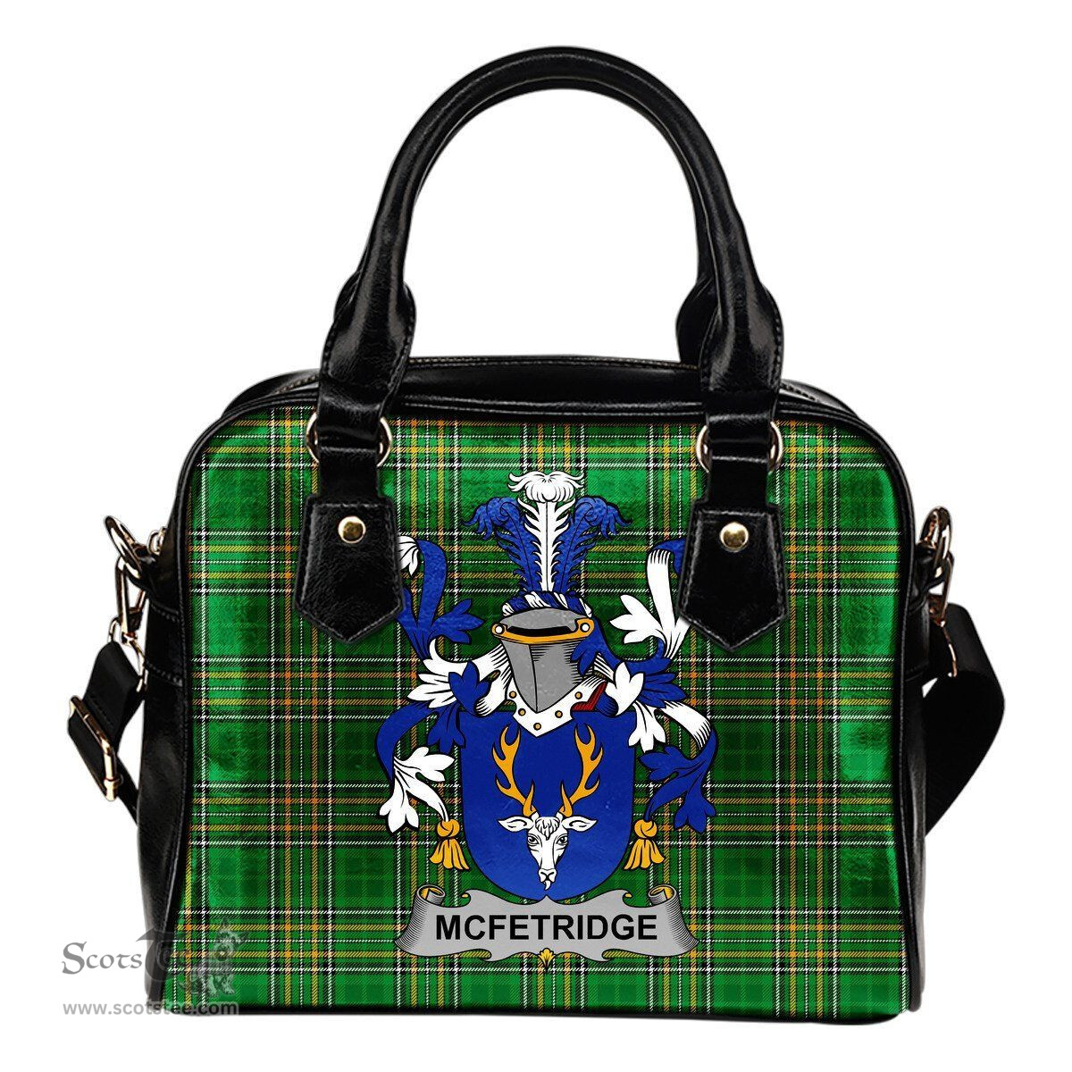 Irish McFetridge Coat of Arms Family Crest Ireland Shoulder Handbag Irish National Tartan Irish County Handbag