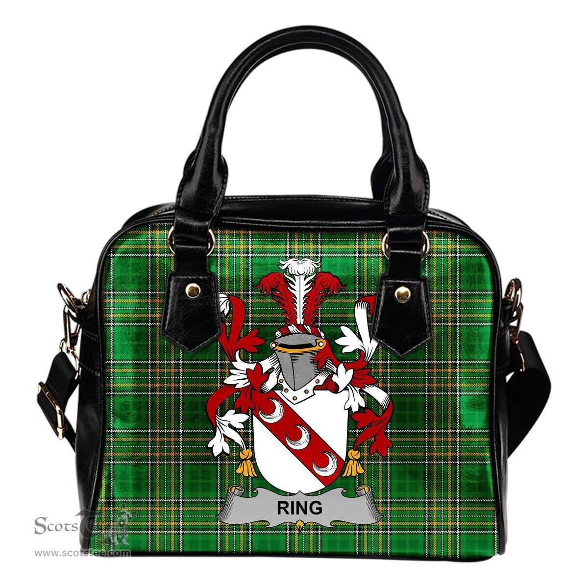 Irish Ring or O'Ring Coat of Arms Family Crest Ireland Shoulder Handbag Irish National Tartan Irish County Handbag