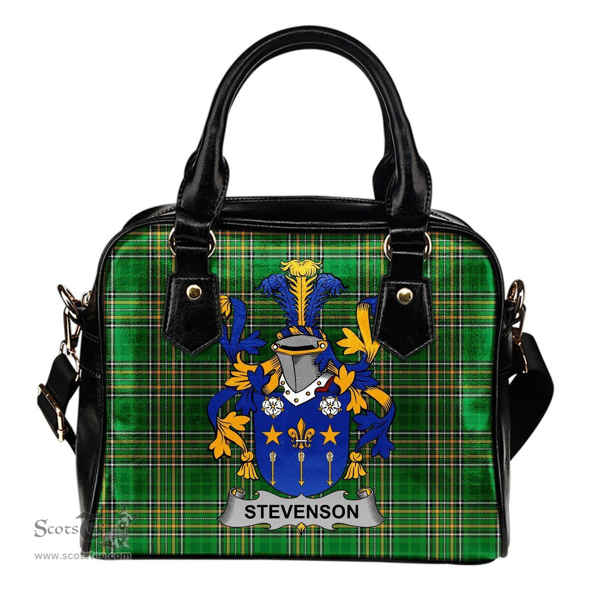 Irish Stevenson Coat of Arms Family Crest Ireland Shoulder Handbag Irish National Tartan Irish County Handbag