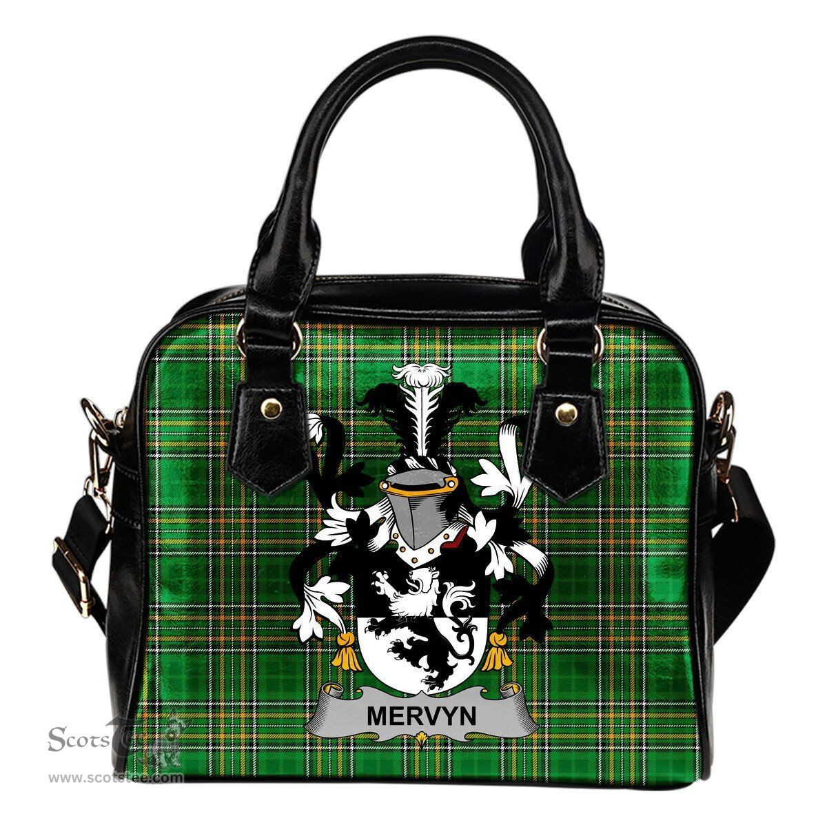 Irish Mervyn Coat of Arms Family Crest Ireland Shoulder Handbag Irish National Tartan Irish County Handbag