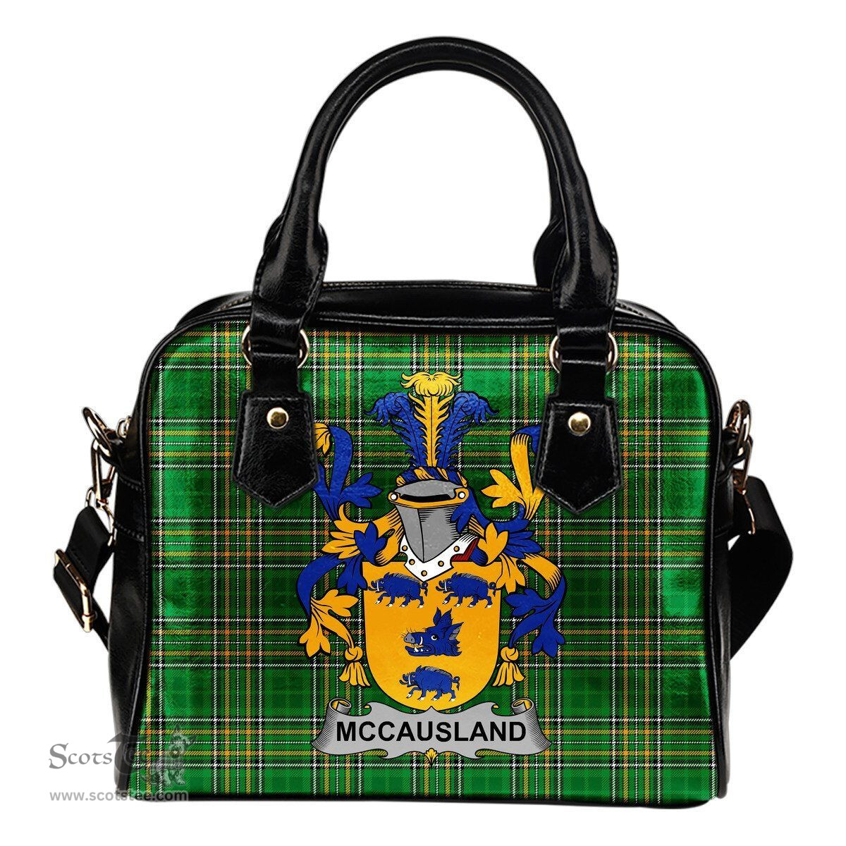 Irish McCausland Coat of Arms Family Crest Ireland Shoulder Handbag Irish National Tartan Irish County Handbag