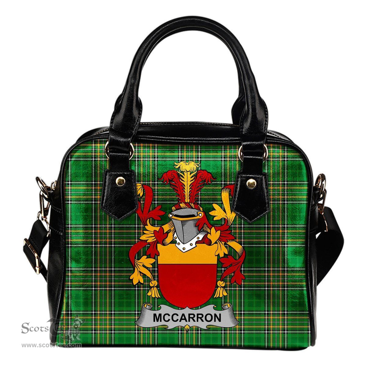 Irish McCarron Coat of Arms Family Crest Ireland Shoulder Handbag Irish National Tartan Irish County Handbag