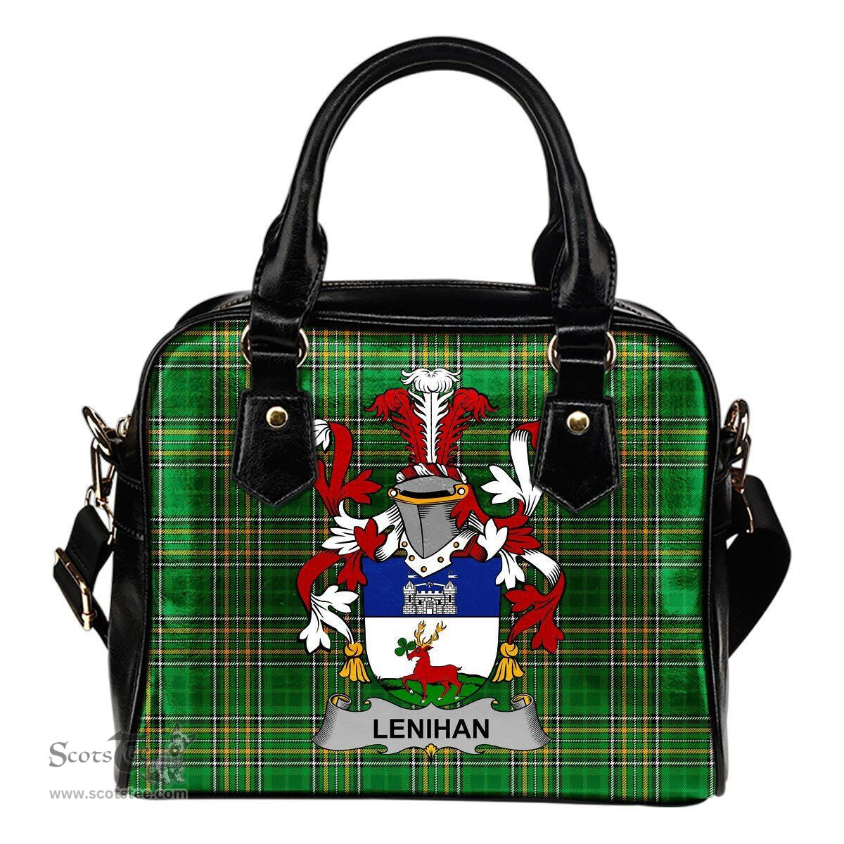 Irish Lenihan or O'Lenaghan Coat of Arms Family Crest Ireland Shoulder Handbag Irish National Tartan Irish County Handbag