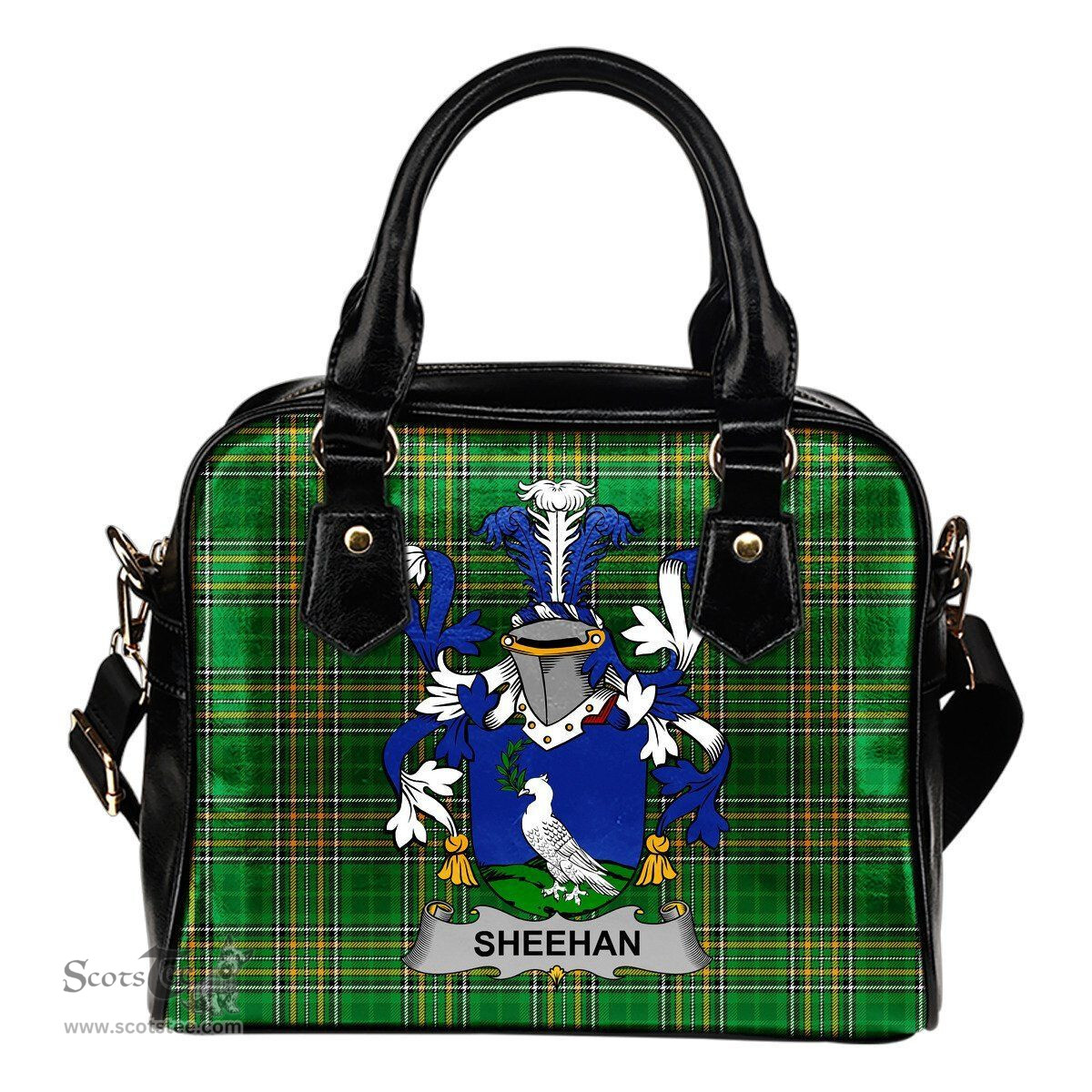 Irish Sheehan or O'Sheehan Coat of Arms Family Crest Ireland Shoulder Handbag Irish National Tartan Irish County Handbag