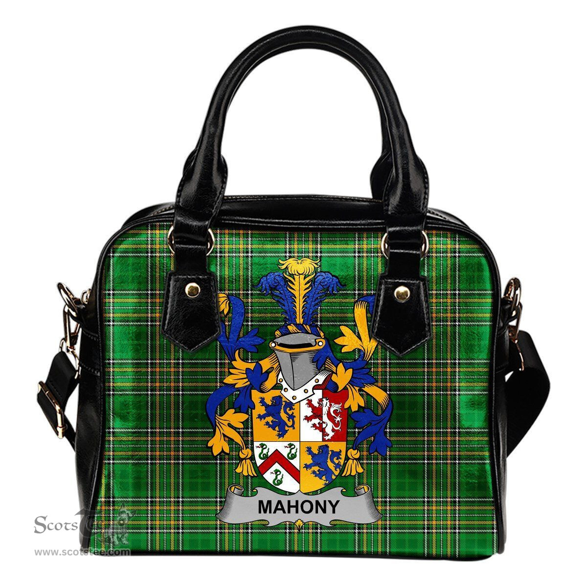 Irish Mahony or O'Mahoney Coat of Arms Family Crest Ireland Shoulder Handbag Irish National Tartan Irish County Handbag