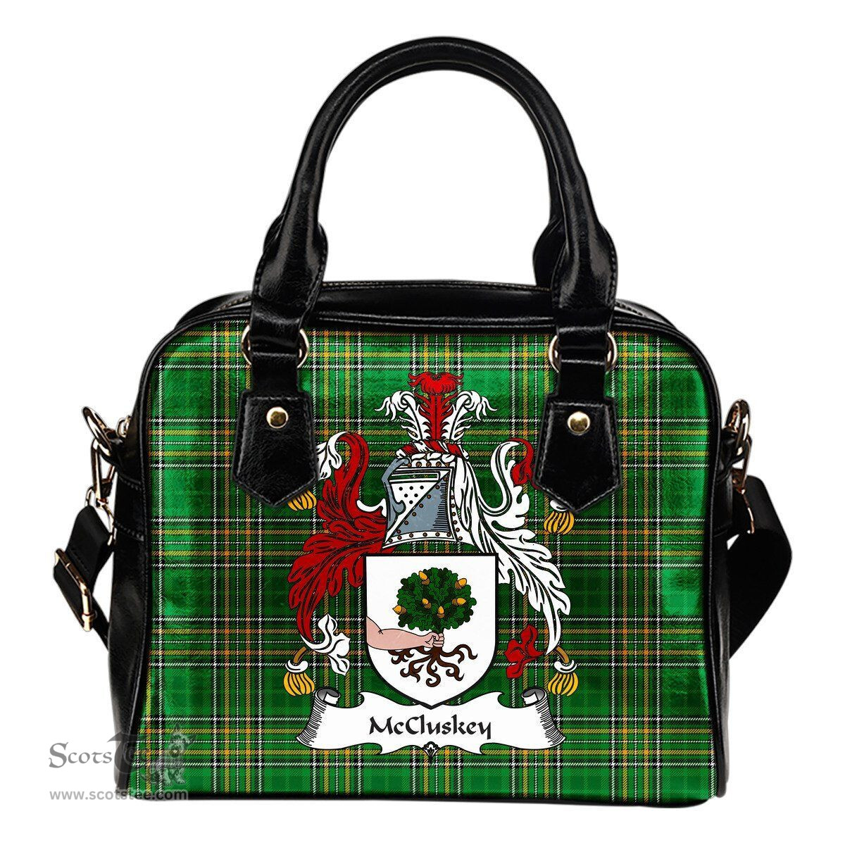 Irish McCluskey Coat of Arms Family Crest Ireland Shoulder Handbag Irish National Tartan Irish County Handbag