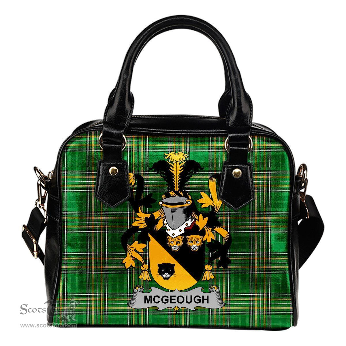 Irish McGeough or McGough Coat of Arms Family Crest Ireland Shoulder Handbag Irish National Tartan Irish County Handbag