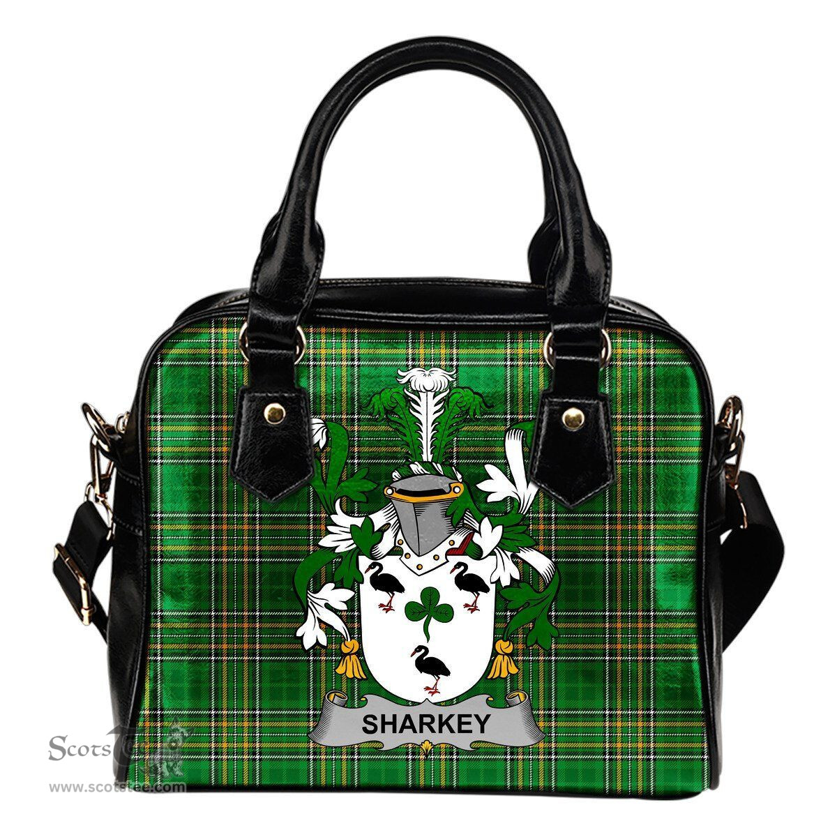 Irish Sharkey or O'Sharkey Coat of Arms Family Crest Ireland Shoulder Handbag Irish National Tartan Irish County Handbag