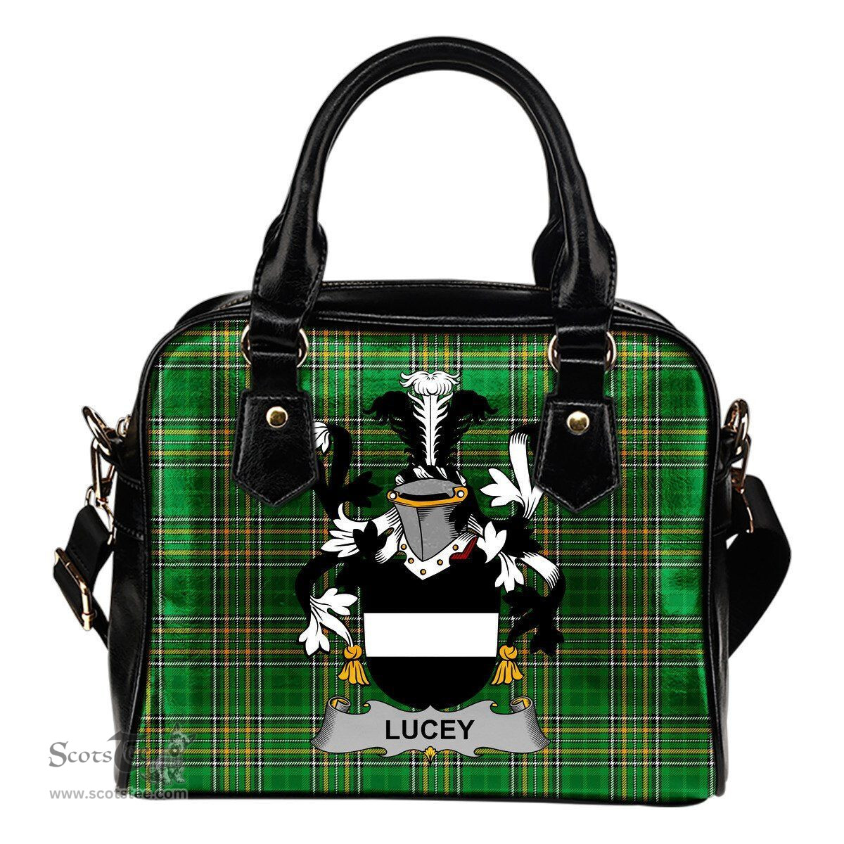 Irish Lucey or O'Lucy Coat of Arms Family Crest Ireland Shoulder Handbag Irish National Tartan Irish County Handbag