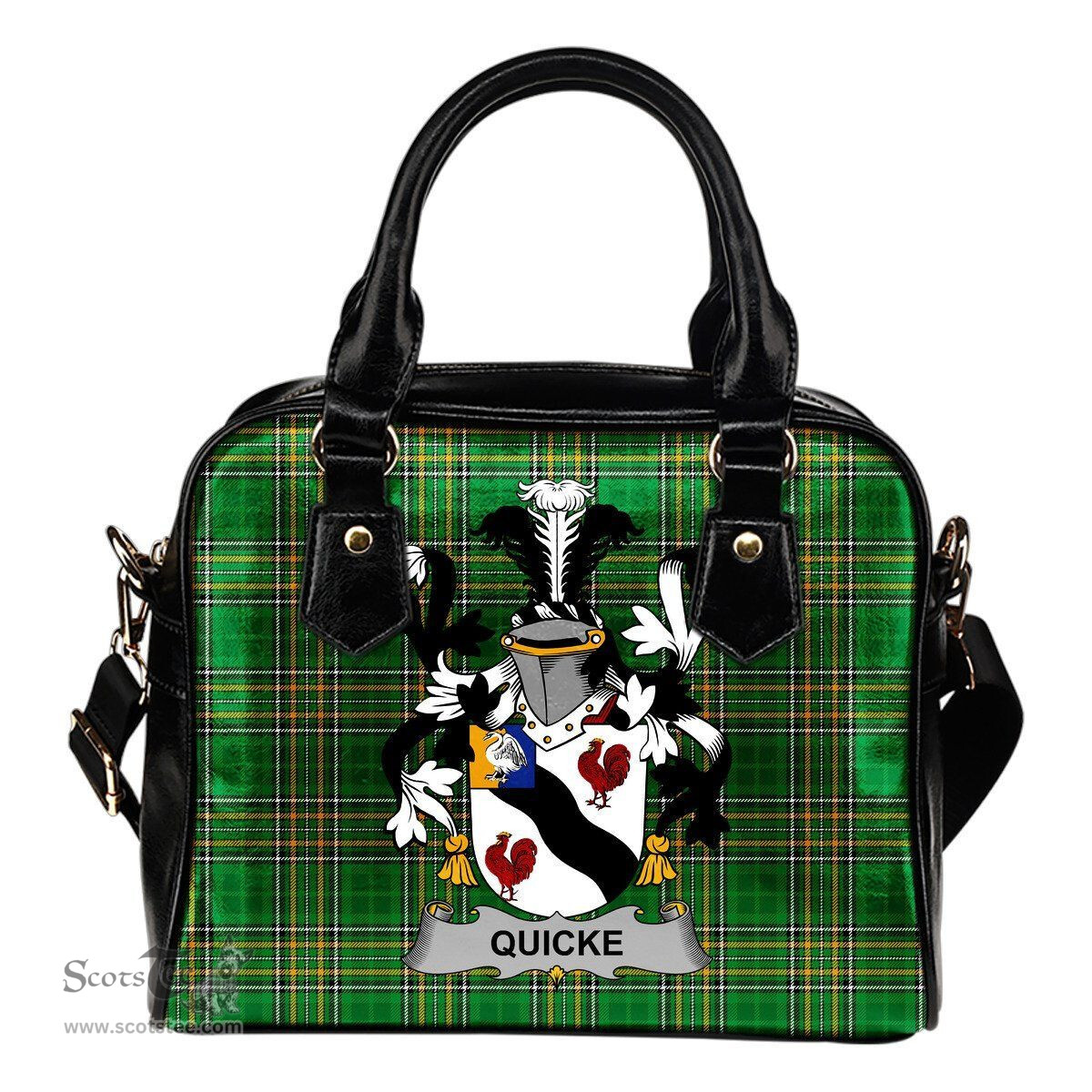 Irish Quicke Coat of Arms Family Crest Ireland Shoulder Handbag Irish National Tartan Irish County Handbag