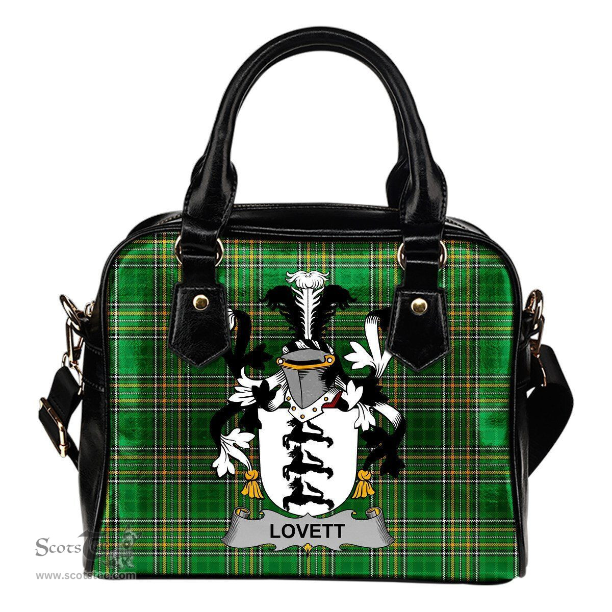Irish Lovett Coat of Arms Family Crest Ireland Shoulder Handbag Irish National Tartan Irish County Handbag