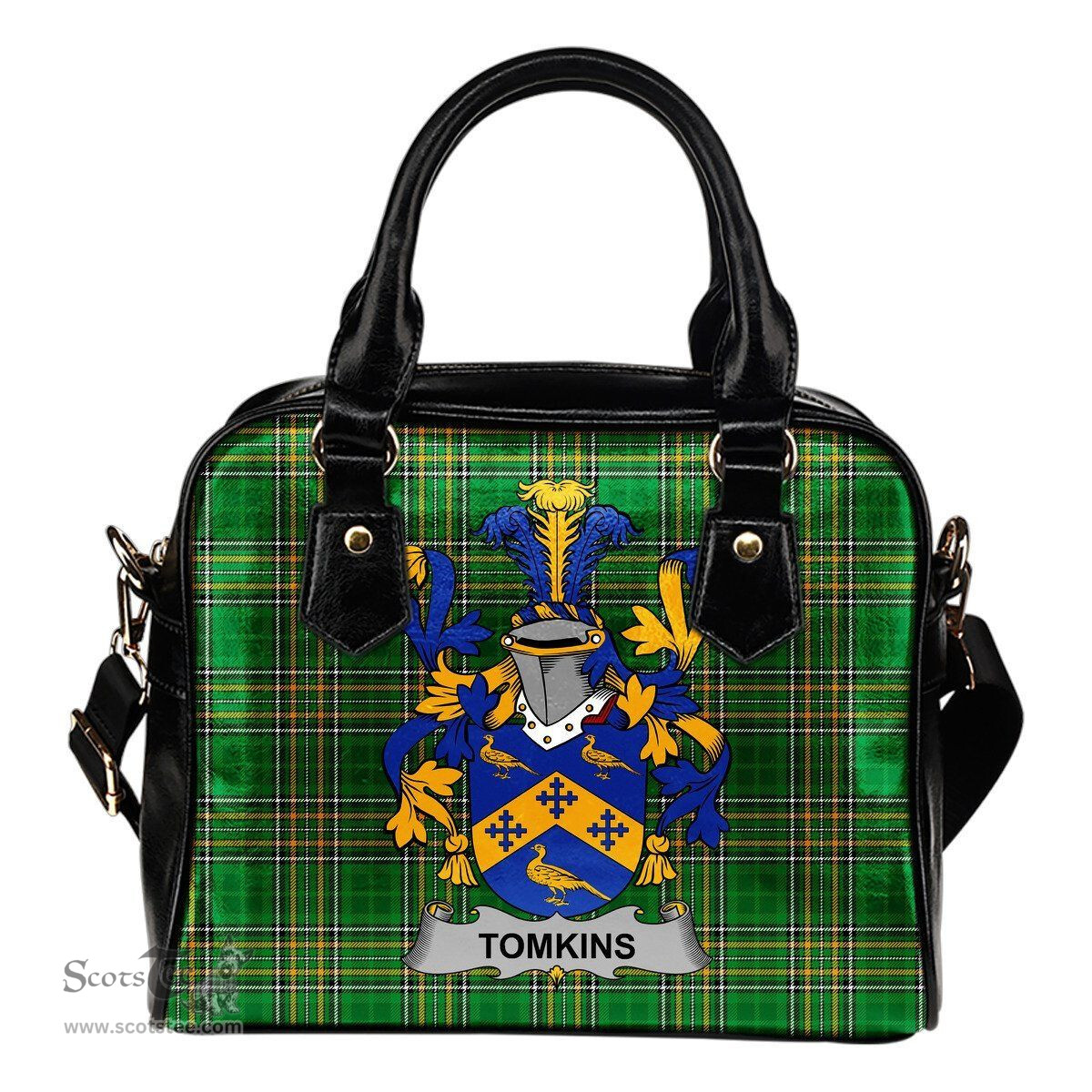 Irish Tomkins Coat of Arms Family Crest Ireland Shoulder Handbag Irish National Tartan Irish County Handbag
