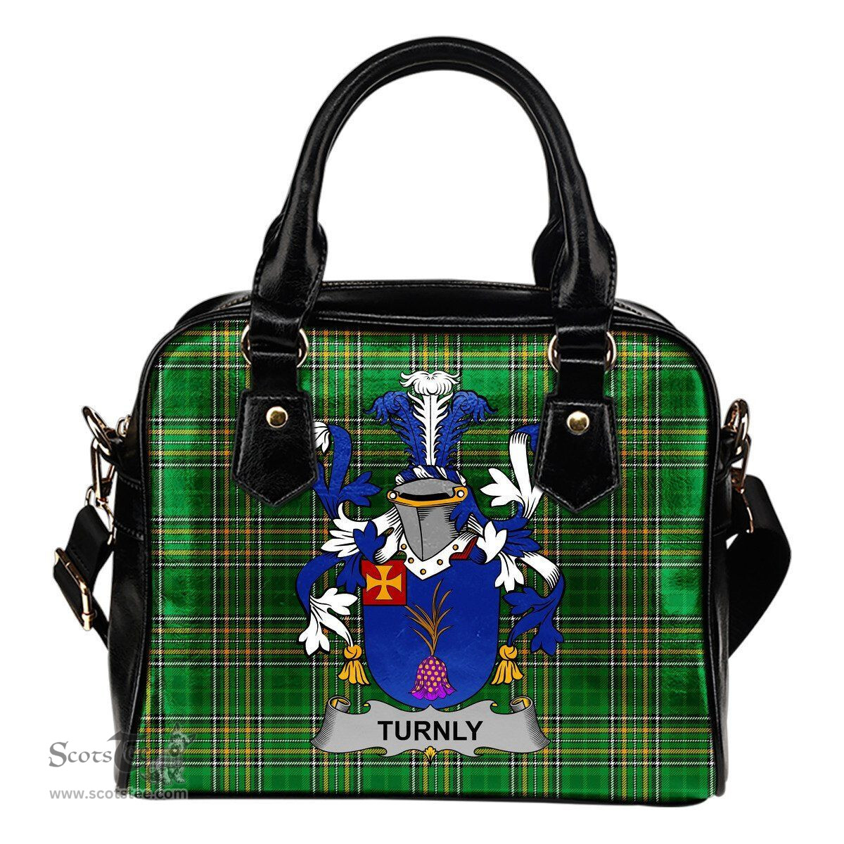 Irish Turnly or Turnley Coat of Arms Family Crest Ireland Shoulder Handbag Irish National Tartan Irish County Handbag