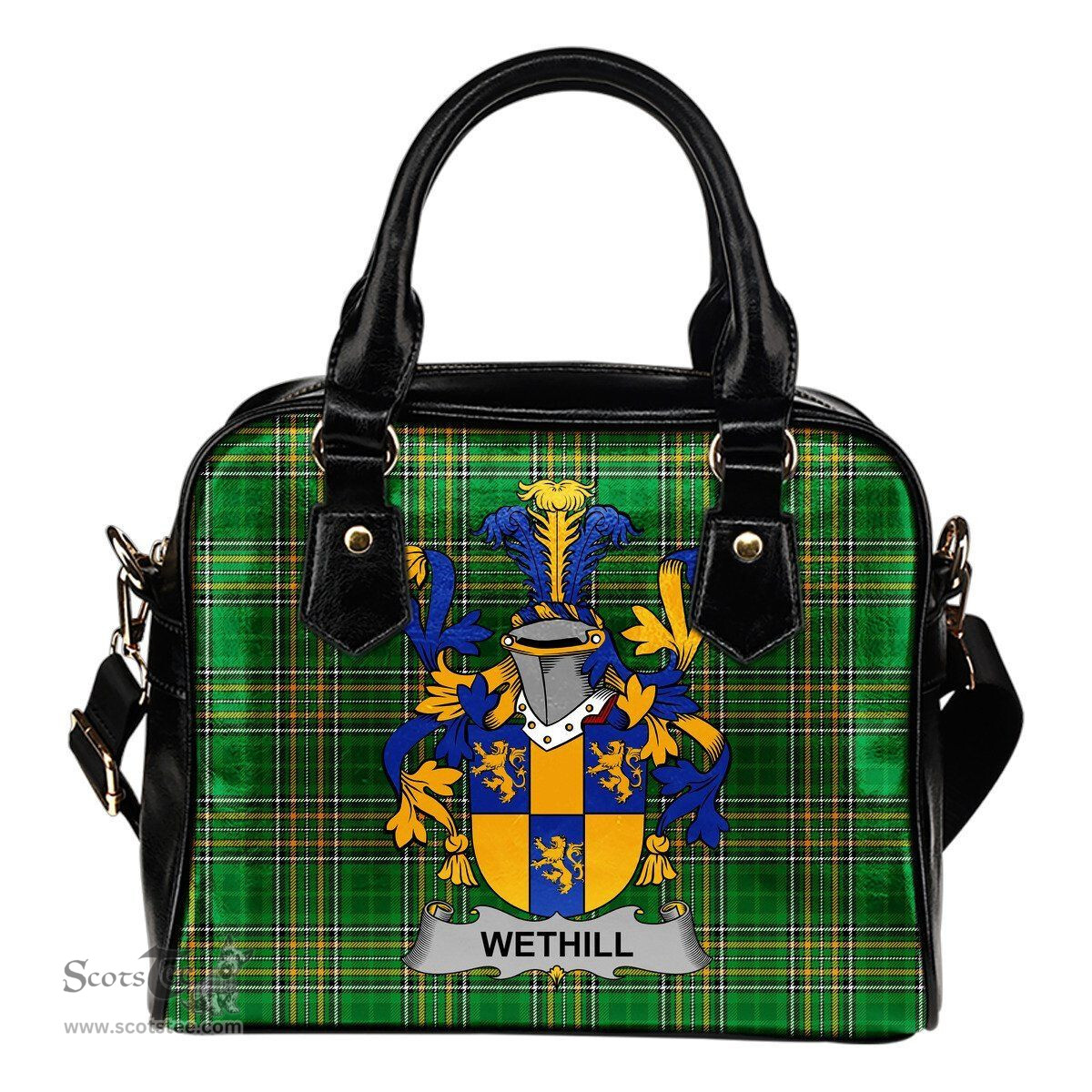 Irish Wethill Coat of Arms Family Crest Ireland Shoulder Handbag Irish National Tartan Irish County Handbag