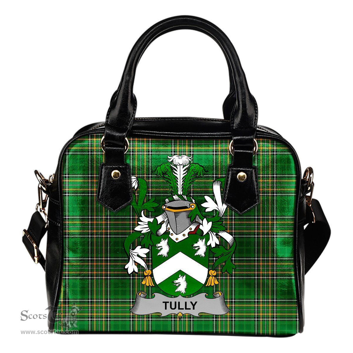 Irish Tuly or McAtilla Coat of Arms Family Crest Ireland Shoulder Handbag Irish National Tartan Irish County Handbag