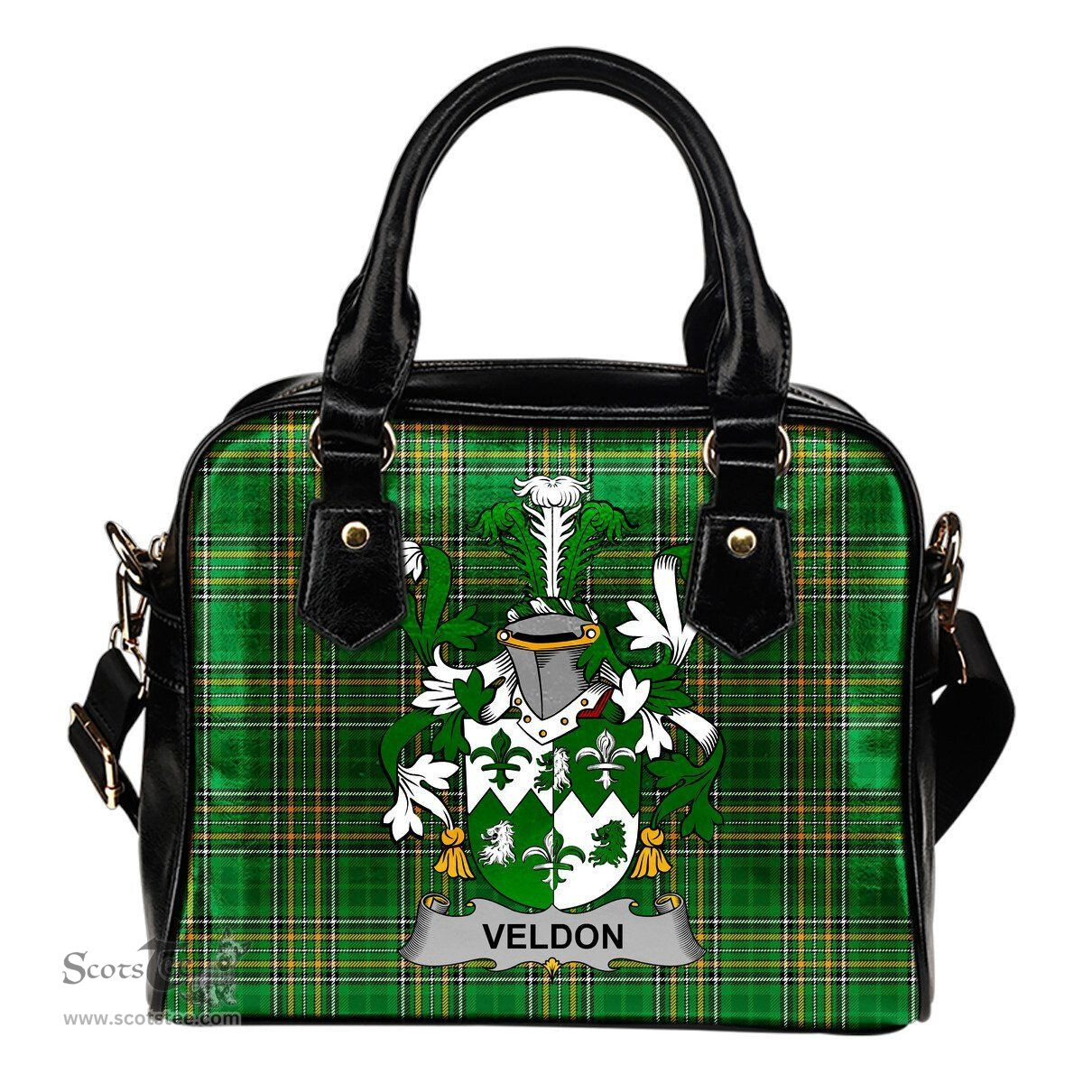 Irish Veldon Coat of Arms Family Crest Ireland Shoulder Handbag Irish National Tartan Irish County Handbag