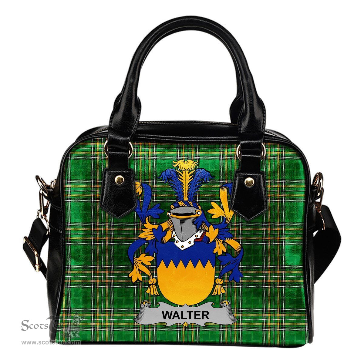 Irish Walter Coat of Arms Family Crest Ireland Shoulder Handbag Irish National Tartan Irish County Handbag