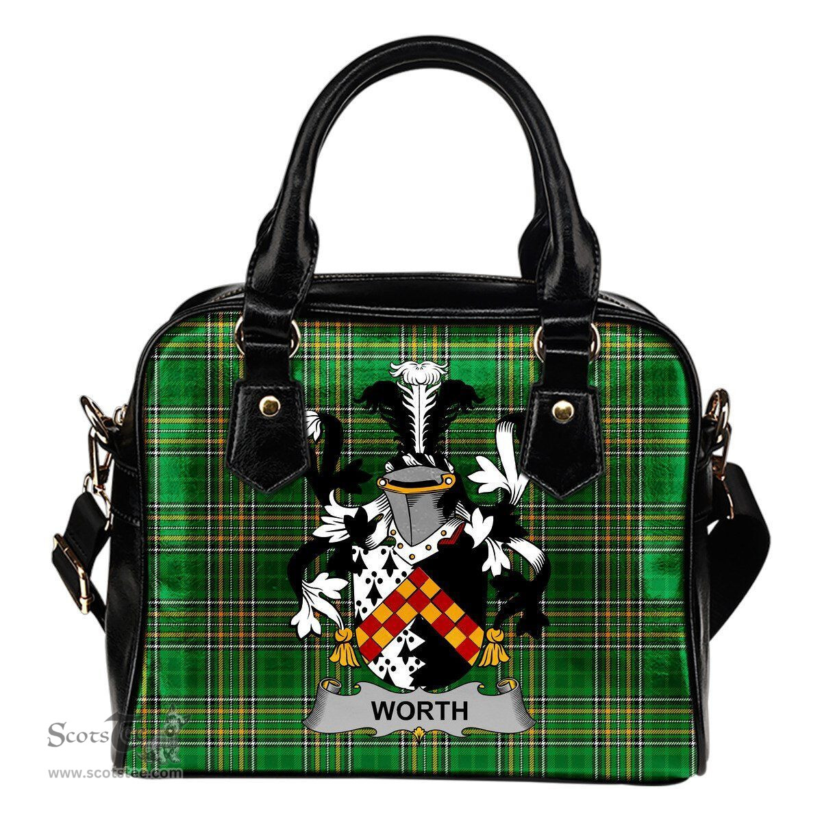 Irish Worth or McWorth Coat of Arms Family Crest Ireland Shoulder Handbag Irish National Tartan Irish County Handbag
