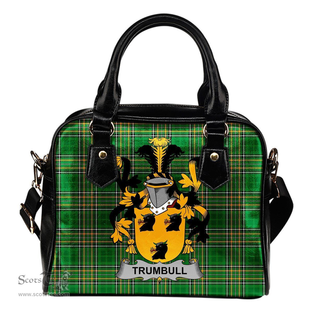 Irish Trumbull or Turnbull Coat of Arms Family Crest Ireland Shoulder Handbag Irish National Tartan Irish County Handbag