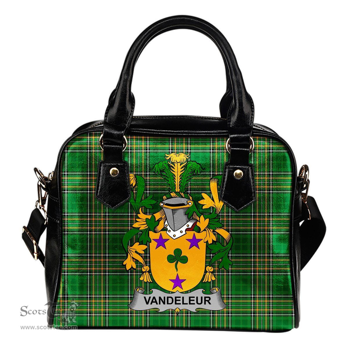 Irish Vandeleur Coat of Arms Family Crest Ireland Shoulder Handbag Irish National Tartan Irish County Handbag
