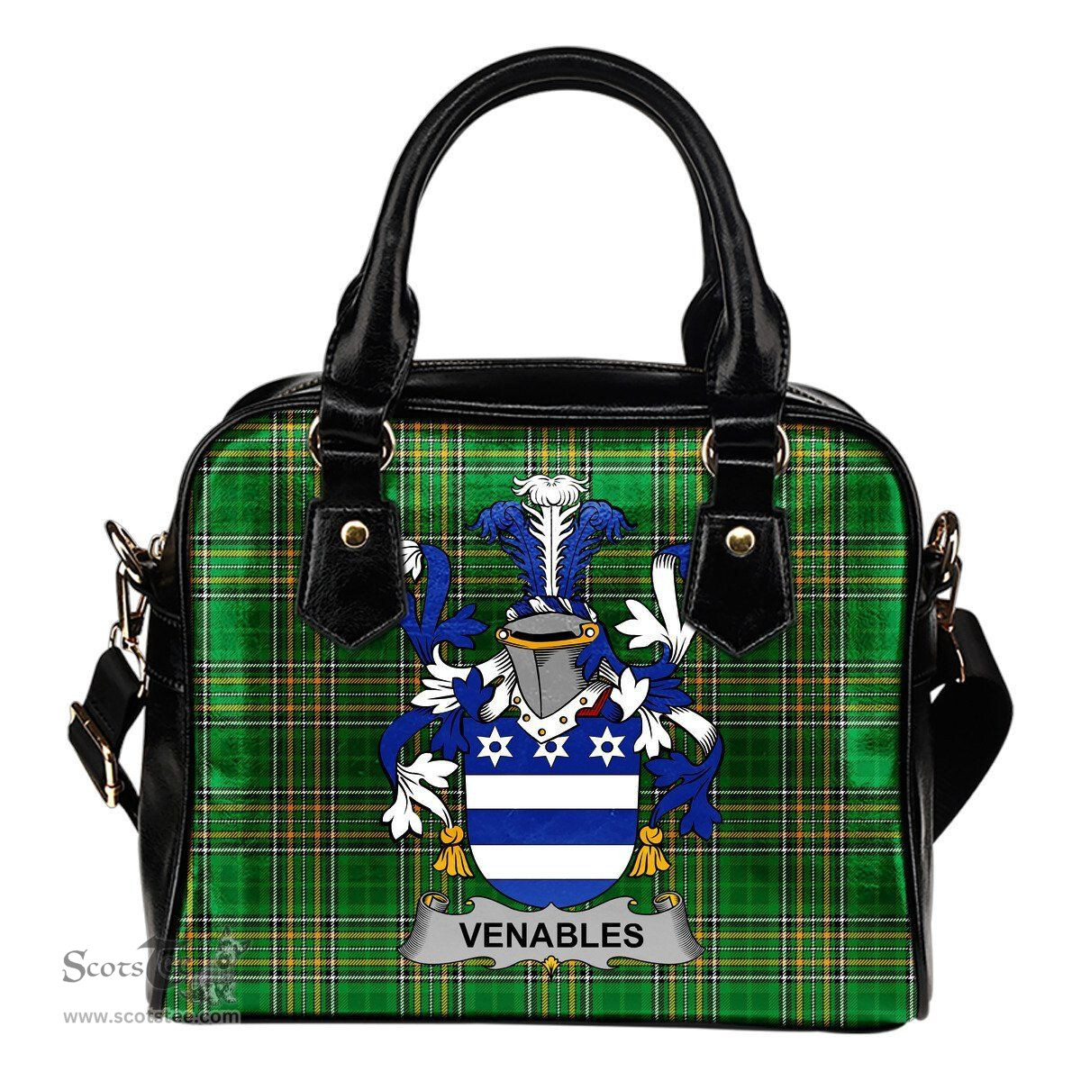 Irish Venables Coat of Arms Family Crest Ireland Shoulder Handbag Irish National Tartan Irish County Handbag