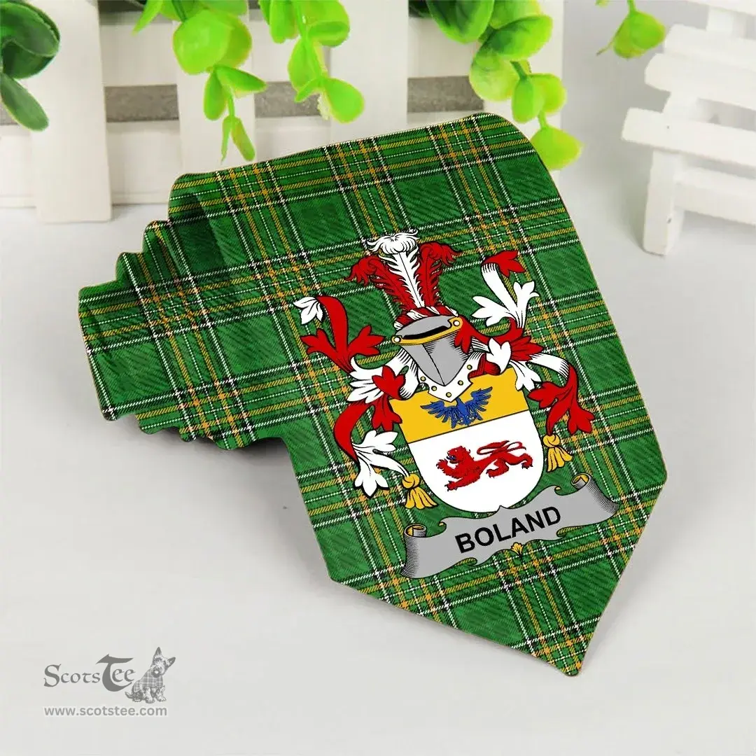 Irish Boland or O'Boland Coat of Arms Family Crest Ireland Neck Tie Irish National Tartan Irish County Tie