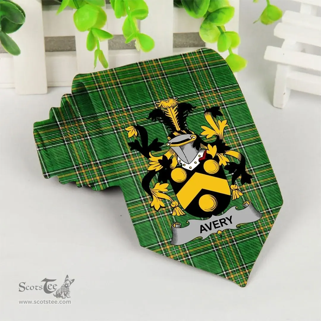 Irish Avery Coat of Arms Family Crest Ireland Neck Tie Irish National Tartan Irish County Tie