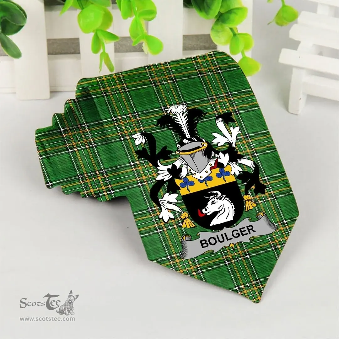 Irish Boulger or O'Bolger Coat of Arms Family Crest Ireland Neck Tie Irish National Tartan Irish County Tie