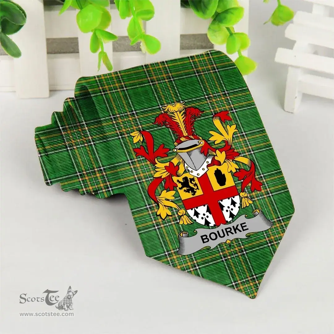 Irish Bourke Coat of Arms Family Crest Ireland Neck Tie Irish National Tartan Irish County Tie