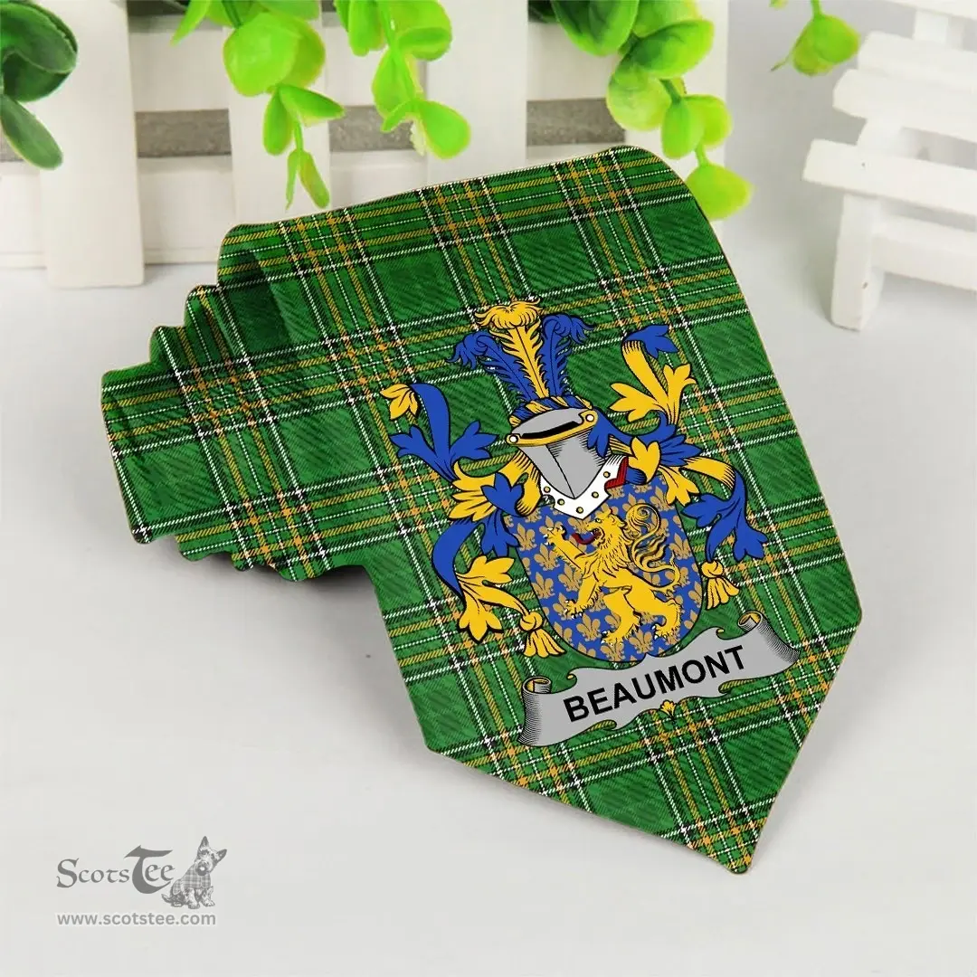Irish Beaumont Coat of Arms Family Crest Ireland Neck Tie Irish National Tartan Irish County Tie