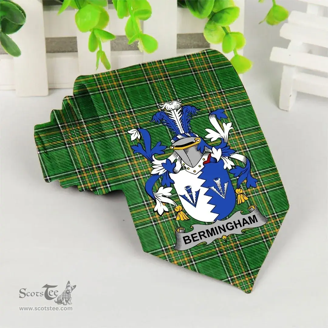 Irish Bermingham Coat of Arms Family Crest Ireland Neck Tie Irish National Tartan Irish County Tie
