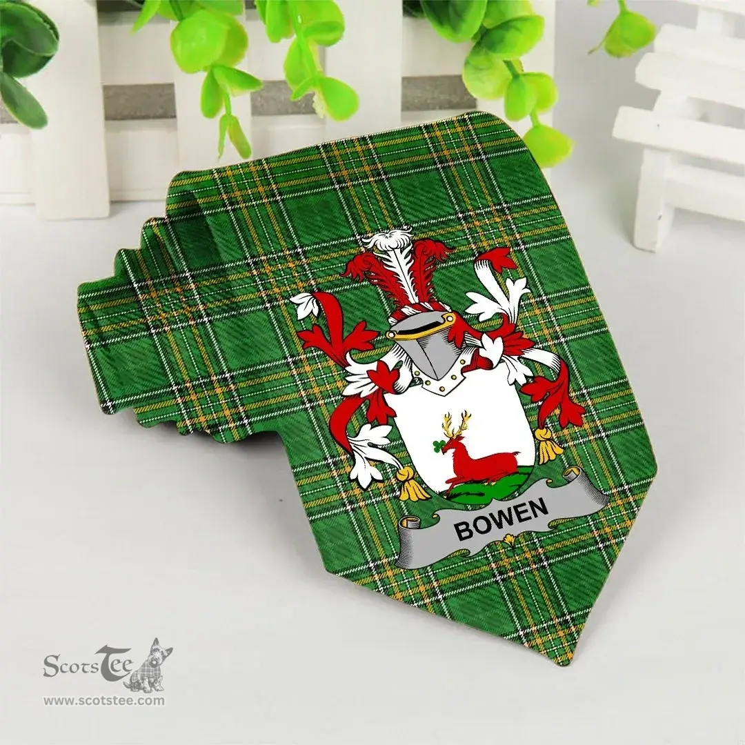 Irish Bowen Coat of Arms Family Crest Ireland Neck Tie Irish National Tartan Irish County Tie