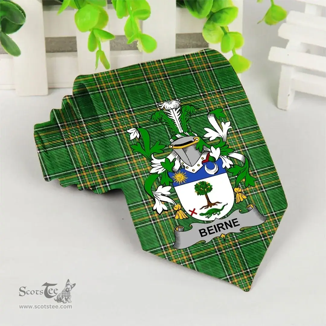 Irish Beirne or O'Beirne Coat of Arms Family Crest Ireland Neck Tie Irish National Tartan Irish County Tie